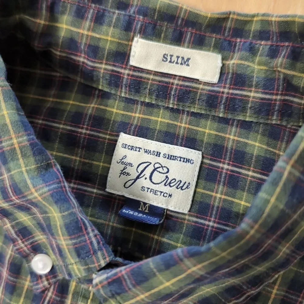 J.Crew - Men's‎ M Slim Fit Green/Multi Plaid Cotton Stretch Shirt
